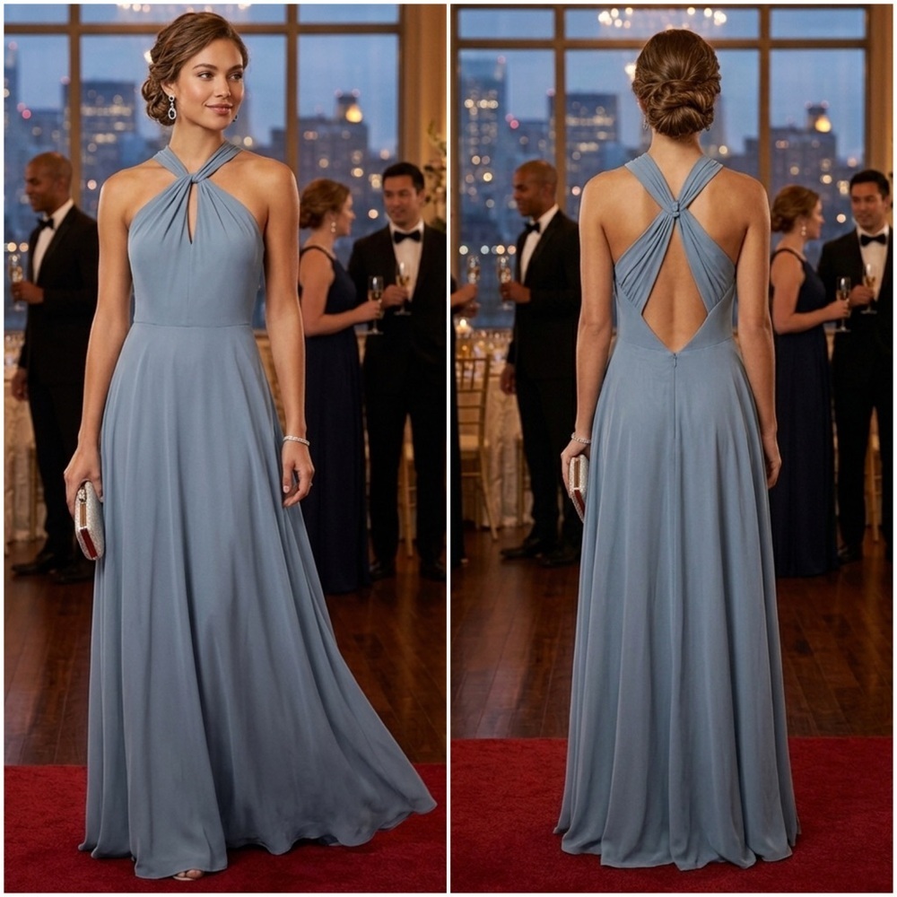 Jenny Yoo "Halle" Chiffon Halter Bridesmaid Dress